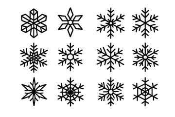 Fototapeta premium Snowflake Geometry Icons. Ice microstructures. Line outline icon set of Ice microstructures: tine branch,