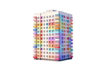 Colorful Multi-Story Residential Building with Colorful Windows