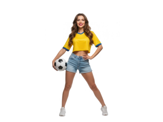Young woman posing with a soccer ball wearing sporty attire
