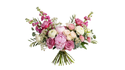 Elegant Mixed Flower Bouquet with Pink and Cream Blooms Isolated on White Background