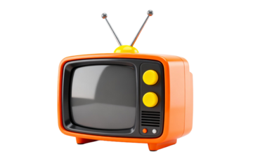 Vintage Orange Retro Television with Antennas