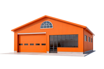 Orange Industrial Metal Workshop Building with Garage Door
