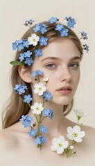 Soft Tan Spring Backdrop with Fawn Fur Texture and White Blossoms