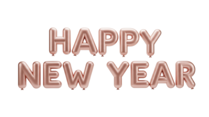 Rose Gold Foil Balloon 'Happy New Year' Message Isolated on White Background