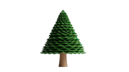 Stylized Green Coniferous Tree Isolated on White Background