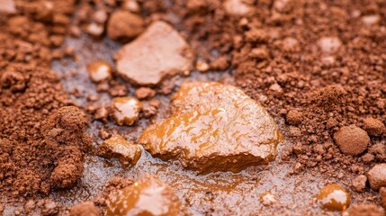 Wet monsoon-soaked earth with granular texture closeup
