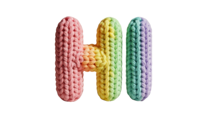 Colorful Knitted 'HI' Text Word Isolated on White Background