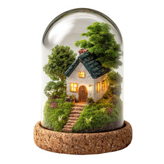 Miniature Fairy House in Glass Dome Terrarium