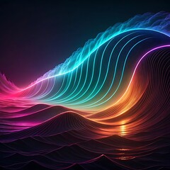 Abstract neon wave flowing in dark space with vibrant glowing lines of cyan, magenta, and orange light