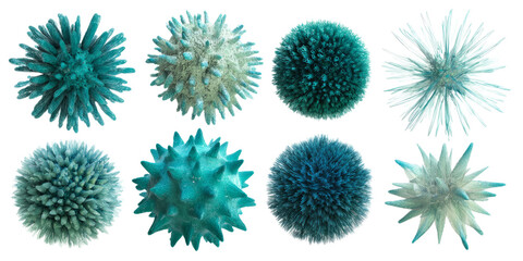 blue and green pointed spherical virus particles