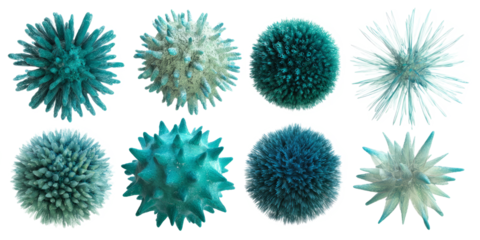 blue and green pointed spherical virus particles