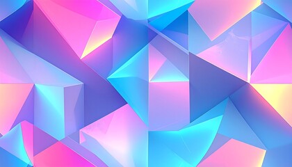 Obraz premium 青とピンクの幾何学的結晶が光を反射する幻想的な壁紙背景