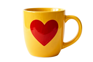 Bright Yellow Mug with Red Heart Design