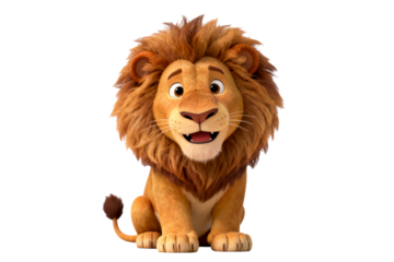 Cute Animated Lion with Fluffy Mane and Friendly Expression