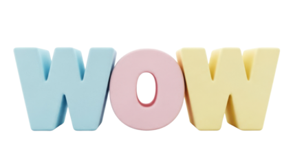 Pastel Colored Foam Letters Spelling WOW on White Background