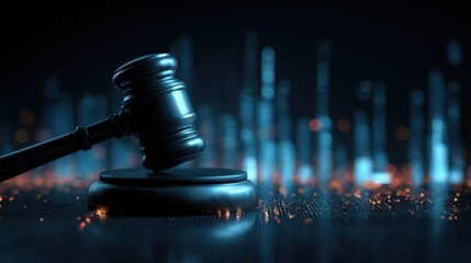 Justice Gavel on Digital Abstract Technology Background