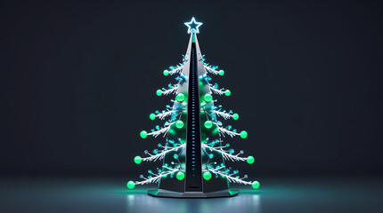Illuminated christmas tree with green lights