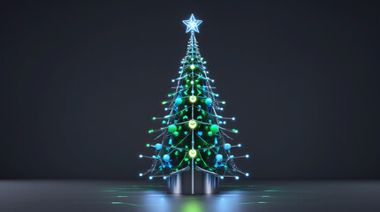 Decorated christmas tree with blue ornaments