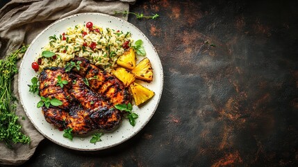 Grilled Caribbean Jerk Chicken Served on a White Plate