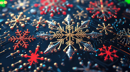 Colorful snowflakes on dark background