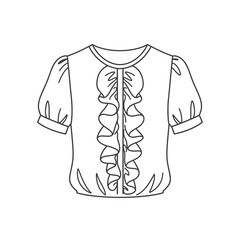 Simple line art illustration of a women's blouse with ruffled details and short puffy sleeves