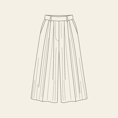 Minimalist flat technical sketch of pleated high-waist wide-leg culotte trousers
