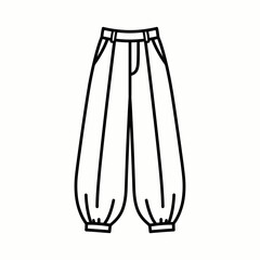 Minimalist line art illustration of high-waisted balloon pants with ankle cuffs