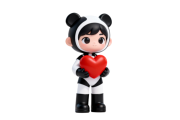 Cute Panda - Costumed Character Holding Red Heart