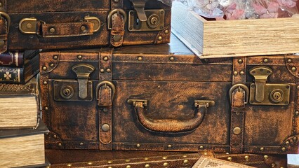 Vintage suitcase. Classic trunks luggages. © lesyeuxdedidi