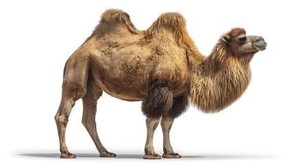Wild Bactrian camel isolated on the white background 