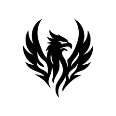 Fototapeta premium Aggressive phoenix head and wings rising, sharp flame details