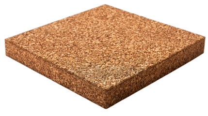 A square shaped flat cork sheet with fine grain texture isolated on white background