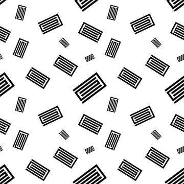 Minimalist Monochrome Seamless Pattern. Abstract Repeating Background with Randomly Scattered Rectangles and Parallel Stripes. Modern Digital Geometric Print.