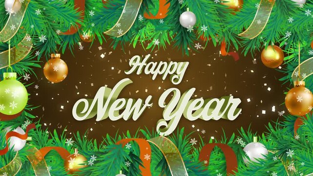 Merry Christmas Animation Text, sparkling lights xmas tree Merry Christmas and Happy New Year greeting message in english. Elegant animated holiday season for background video footage. Video 4K Vedio