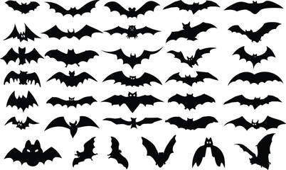 Collection of black bat silhouettes in various flying poses
