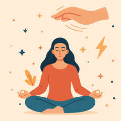 Meditation practice focused on theta healing and chakra alignment by a person in a relaxed pose