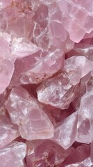Fototapeta premium a collection of pink crystals that are translucent and glittering. the crystals appear to be tightly packed together, creating an iridescent effect as they catch the light