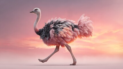 Fototapeta premium ostrich in the desert at sunset 