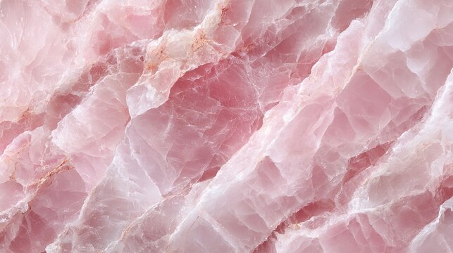 a close up of rose quartz crystals set against a backdrop that has a pink marble texture