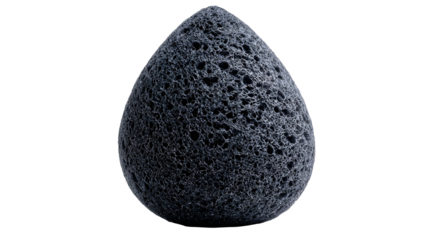 Charcoal konjac facial sponge in teardrop shape with porous texture for cleansing and exfoliating skin