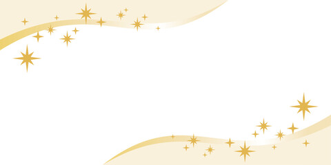 ゴールドの滑らかな曲線とキラキラ光る星のフレーム