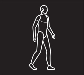 Simple white line drawing of a human figure walking against a dark gray background