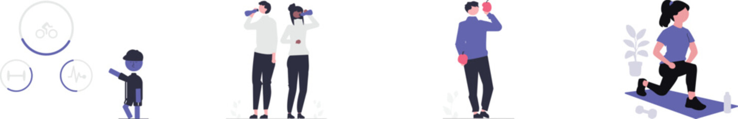 Yoga Exercise Silhouette Set Body Stretching Meditation Poses Healthy Lifestyle Fitness Icons