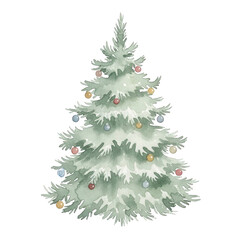 Obraz premium Watercolor Christmas Tree with Colorful Ornaments on Black Background
