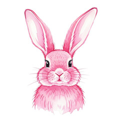 Fototapeta premium Watercolor Pink bunny rabbit portrait isolated on a transparent background
