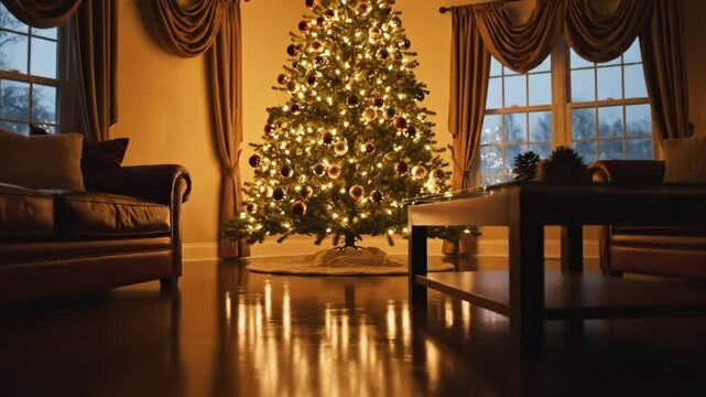  Luxury Living Room Reveal of Sparkling Christmas Tree Lights - Cozy Holiday Atmosphere.