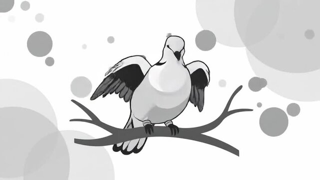 Animated Pigeon Perched On A Branch with Circular Background Display in Animation