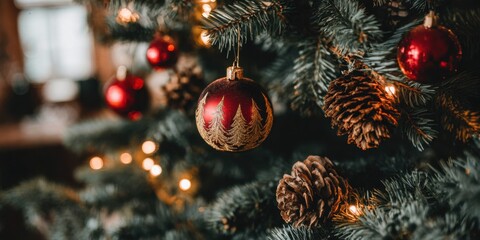 Christmas tree decorated with ornaments and lights for the holiday season