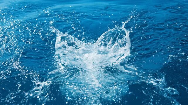 Dramatic slow motion impact of a bright athletic swim cap hitting the surface of deep clear blue water creating a perfectly defined crown splash health, splash pattern, vibrant