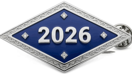 Diamond shaped 2026 lapel pin with blue enamel and rhinestones recognition award for achievement iso